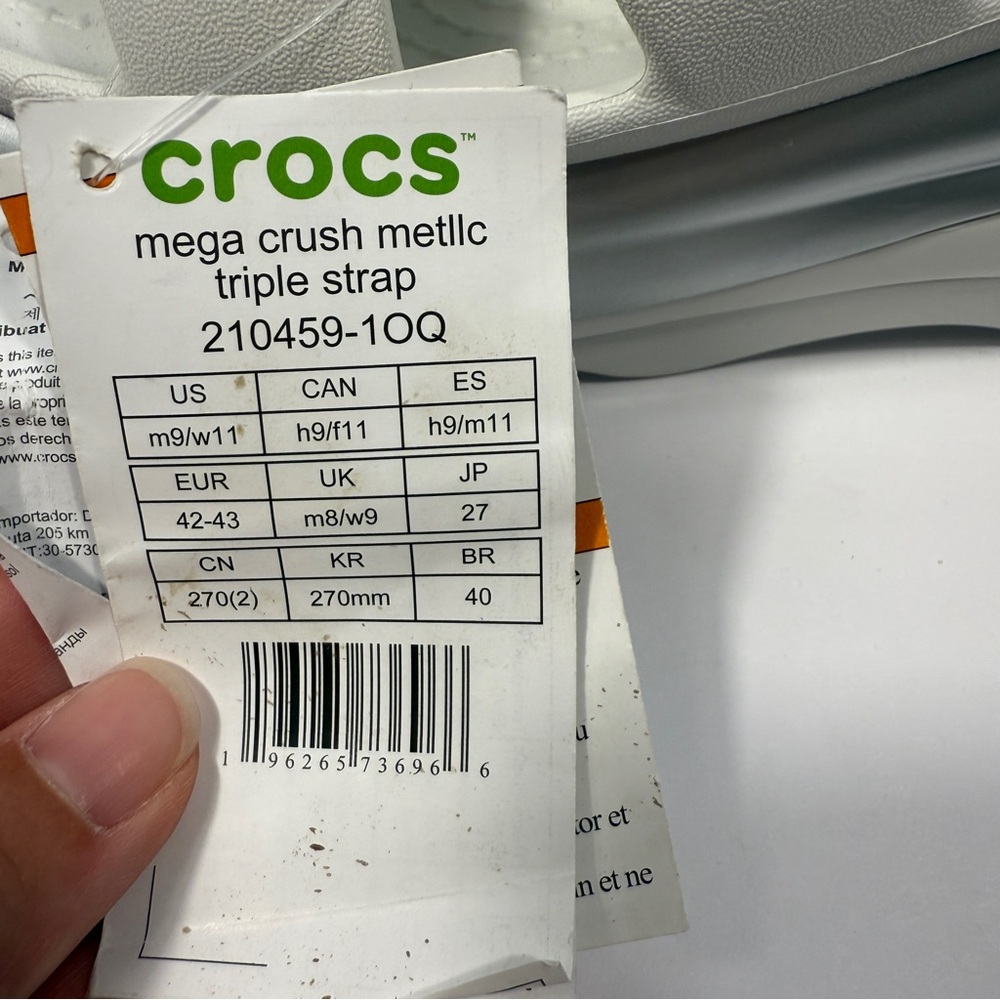 New CROCS Mega Crush Triple Strap Metallic White Women's 11 Sandals Platform - Picture 6 of 6